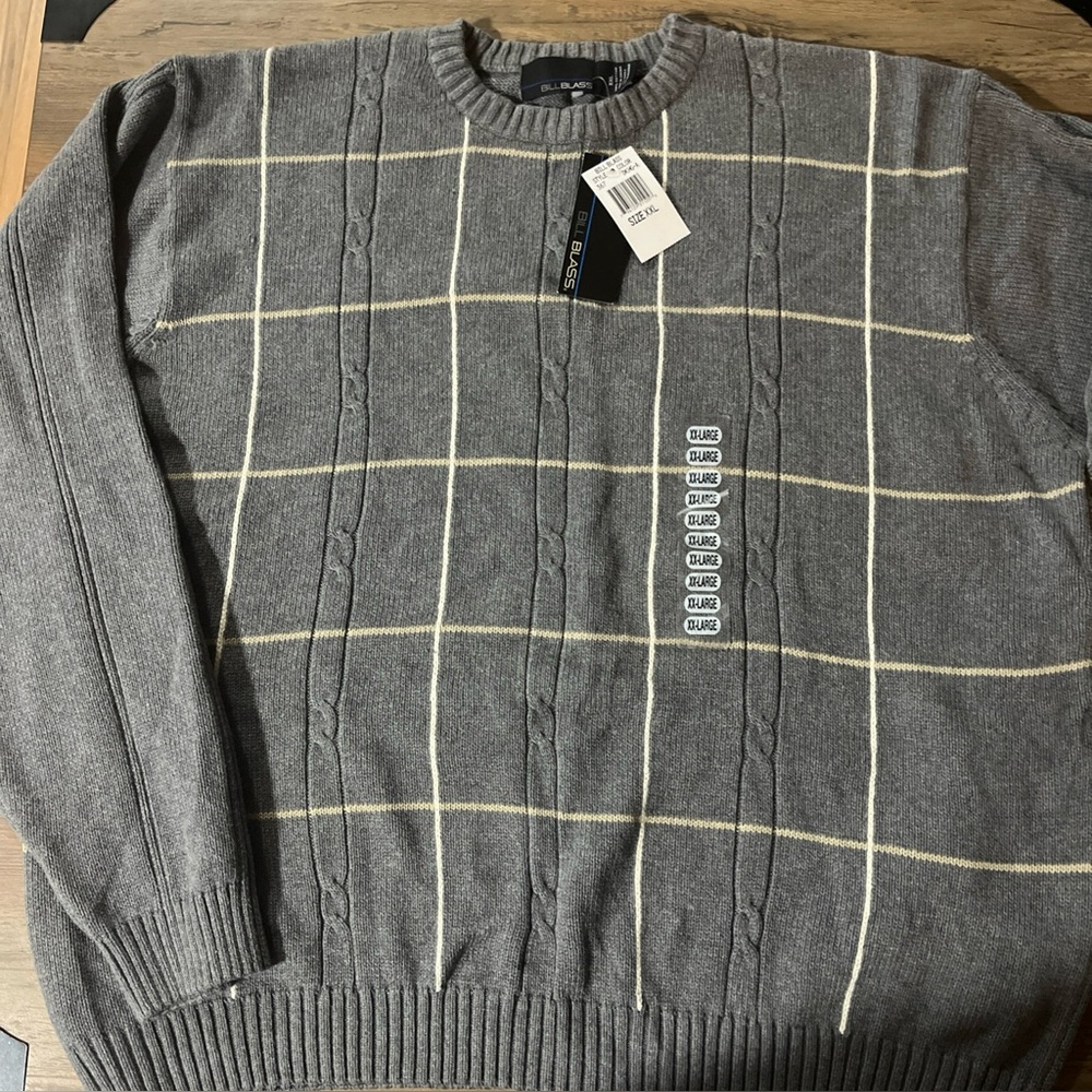 NWT BILL BLASS Sweater Gray Plaid  Men's 2XL